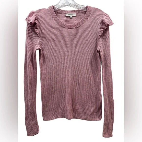Madewell Dusty Pink Ruffle Long Sleeve Tee - Picture 2 of 5